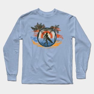 Summer Sun Surfing Beach Palm Trees Long Sleeve T-Shirt